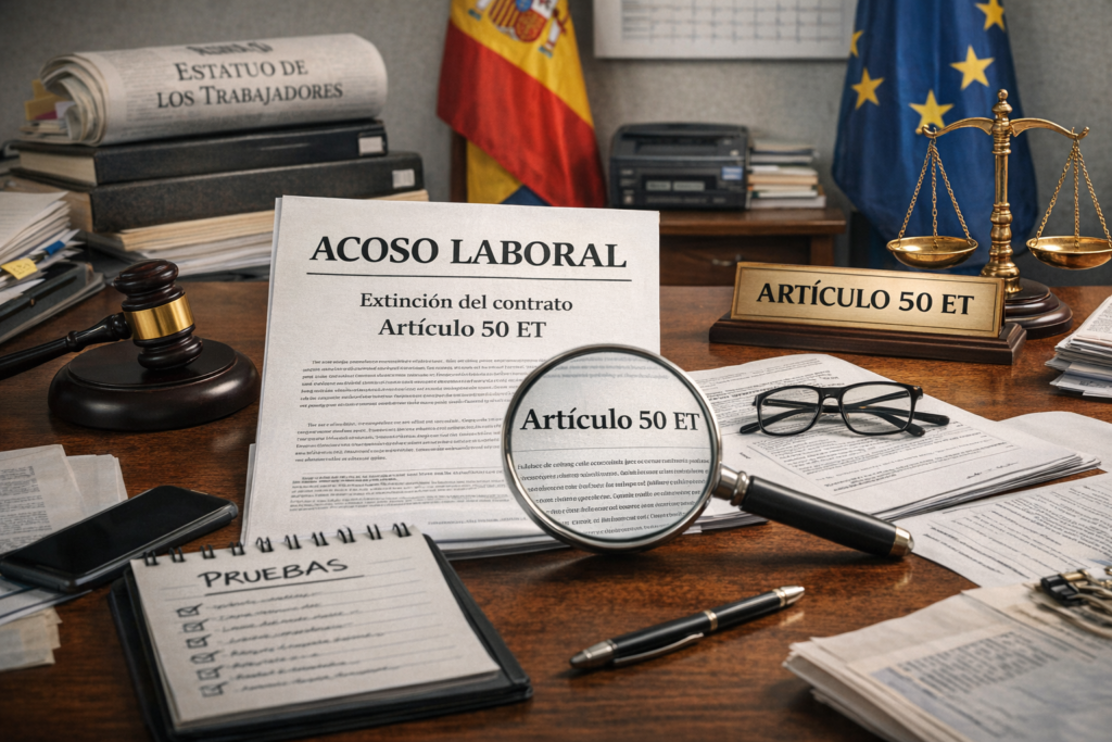 Extinción del contrato por el artículo 50 del Estatuto de los Trabajadores en casos de acoso laboral: requisitos, indemnización y cómo reclamar en 2026