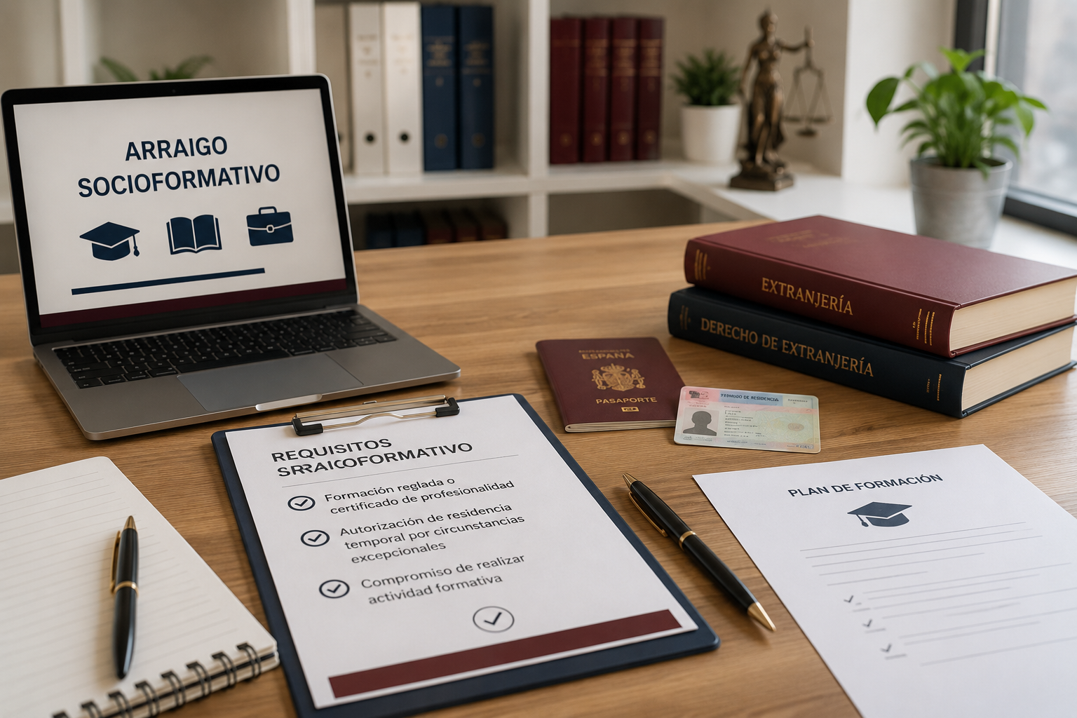 Documentos de extranjería, pasaporte, contrato de trabajo y formación para arraigo en España